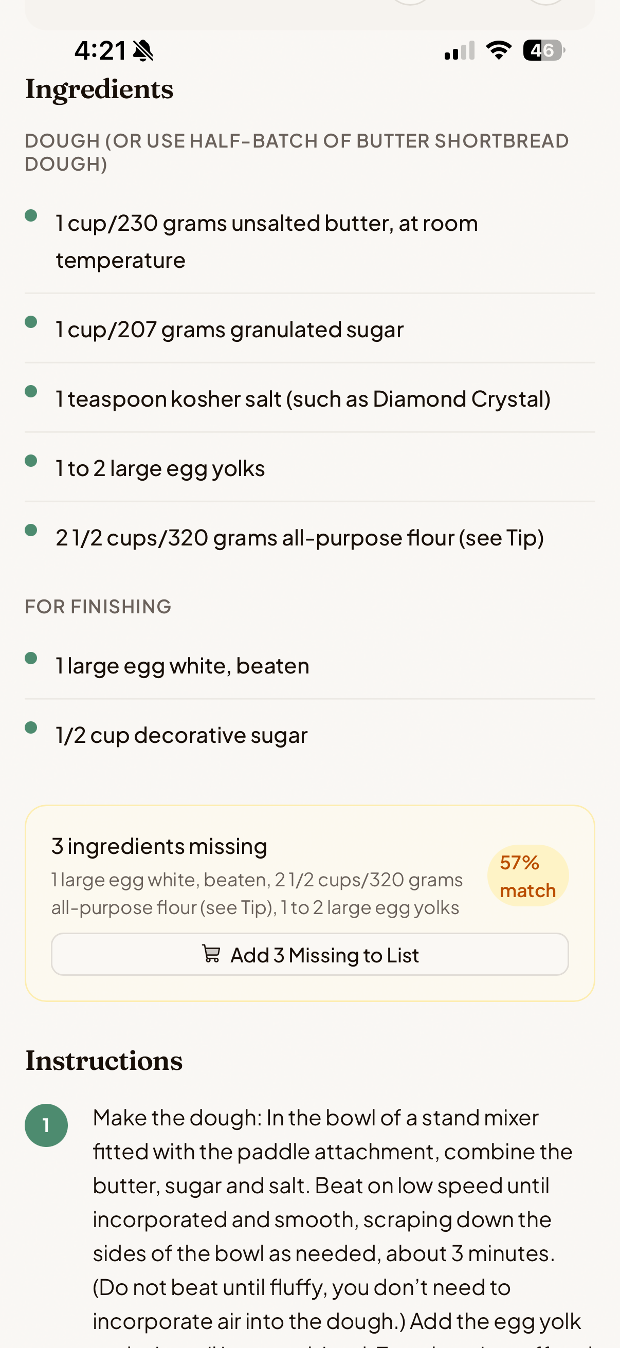Recipe ingredients with pantry matching